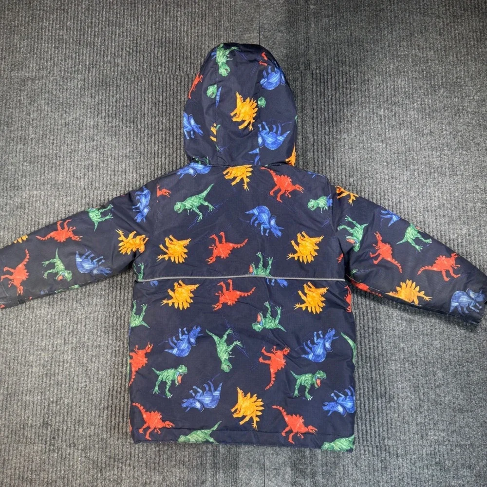 The Childrens Place Boys 5T Dinosaur Puffer Jacket Navy Blue Hooded Coat